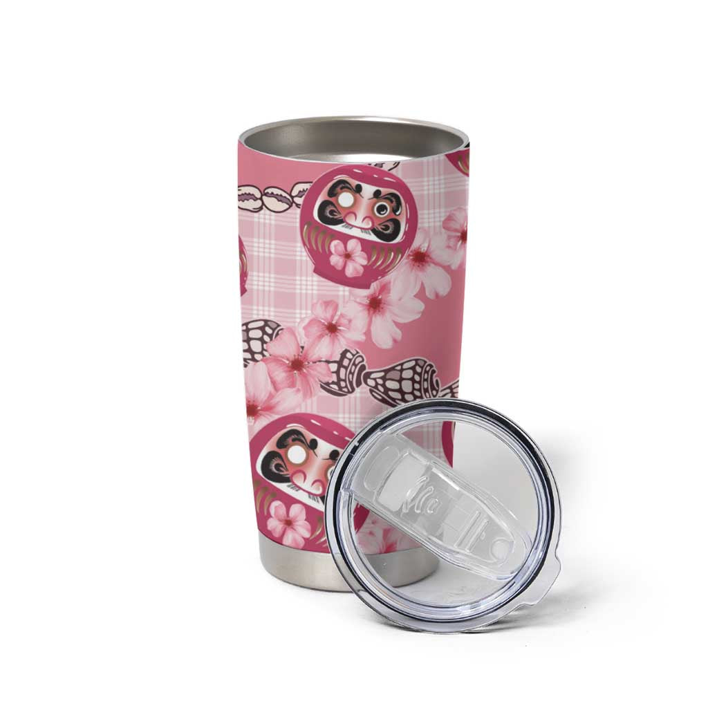 Japanese Daruma Doll Palaka Tumbler Cup Cherry Blossoms With Shell Lei - Polynesian Pride