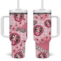 Japanese Daruma Doll Palaka Tumbler With Handle Cherry Blossoms With Shell Lei - Polynesian Pride