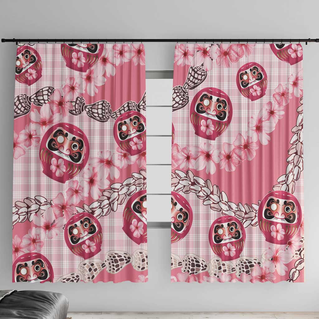 Japanese Daruma Doll Palaka Window Curtain Cherry Blossoms With Shell Lei - Polynesian Pride
