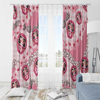 Japanese Daruma Doll Palaka Window Curtain Cherry Blossoms With Shell Lei - Polynesian Pride