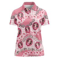 Japanese Daruma Doll Palaka Women Polo Shirt Cherry Blossoms With Shell Lei - Polynesian Pride