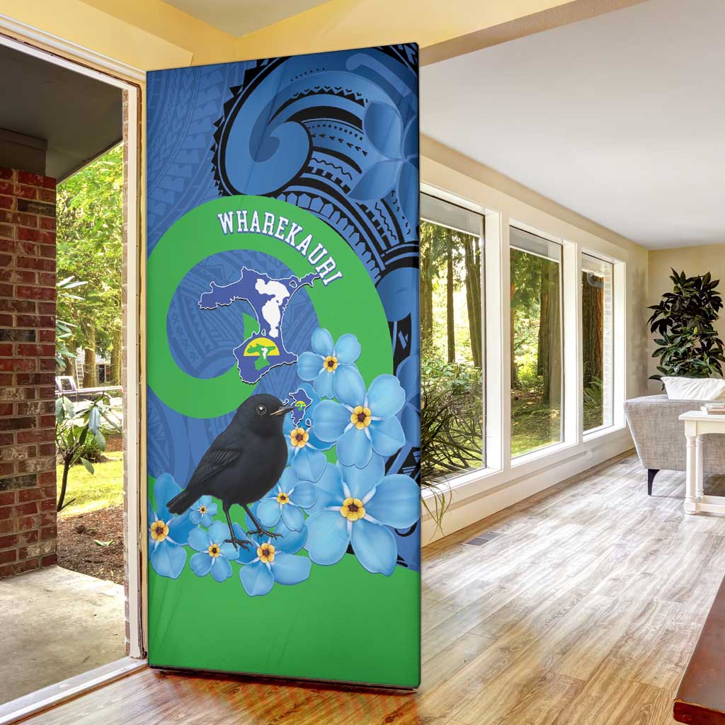 New Zealand Chatham Islands Door Cover Wharekauri Forget Me Not With Black Robin - Polynesian Pride