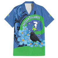New Zealand Chatham Islands Family Matching Long Sleeve Bodycon Dress and Hawaiian Shirt Wharekauri Forget Me Not With Black Robin LT14 Dad's Shirt - Short Sleeve Blue - Polynesian Pride