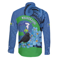 New Zealand Chatham Islands Family Matching Long Sleeve Bodycon Dress and Hawaiian Shirt Wharekauri Forget Me Not With Black Robin LT14 - Polynesian Pride