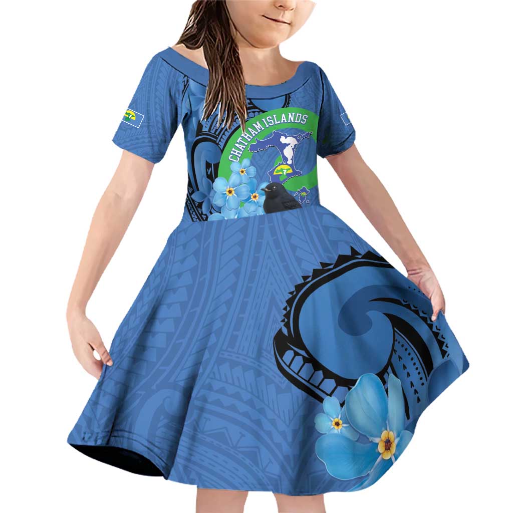 New Zealand Chatham Islands Family Matching Off Shoulder Short Dress and Hawaiian Shirt Wharekauri Forget Me Not With Black Robin