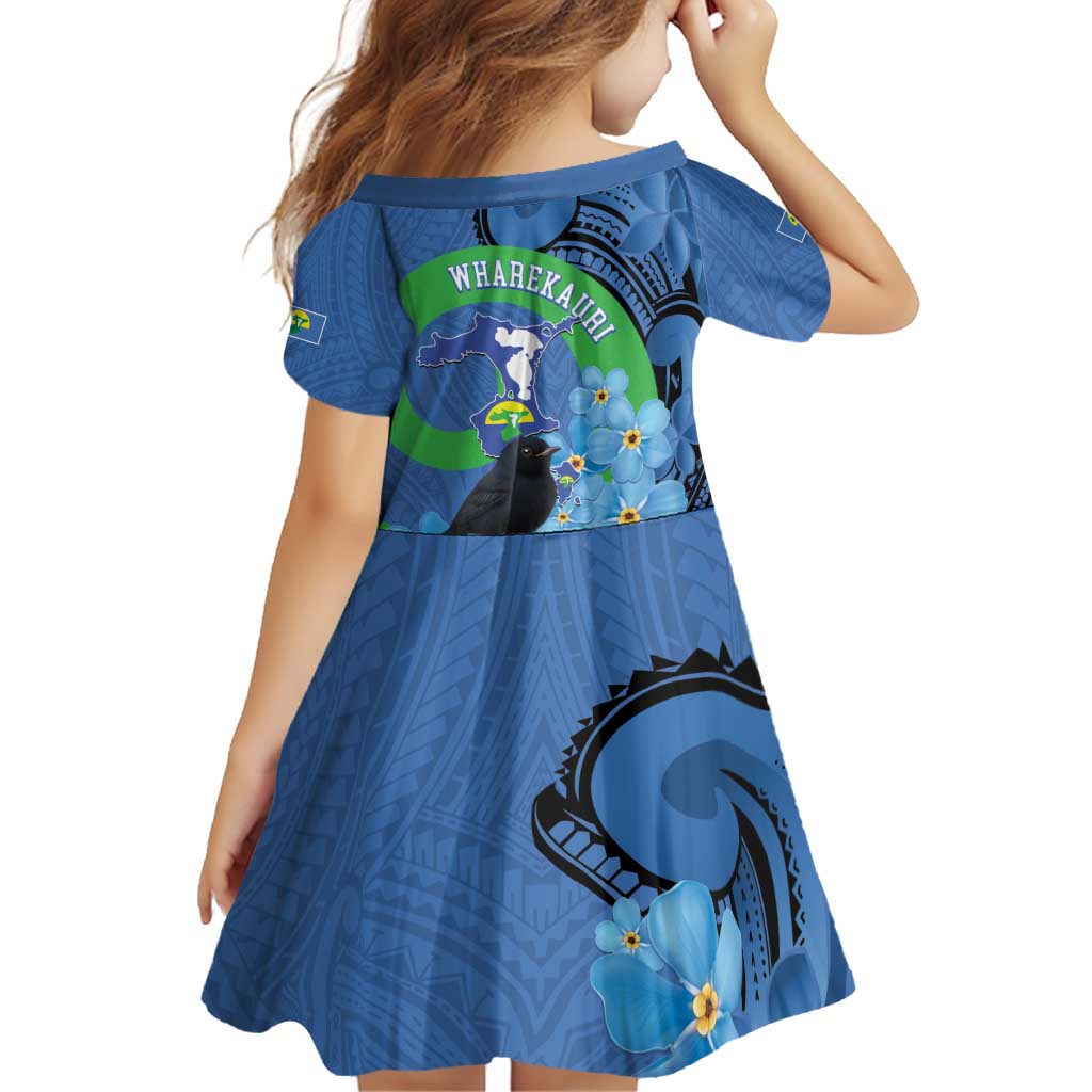 New Zealand Chatham Islands Family Matching Off Shoulder Short Dress and Hawaiian Shirt Wharekauri Forget Me Not With Black Robin