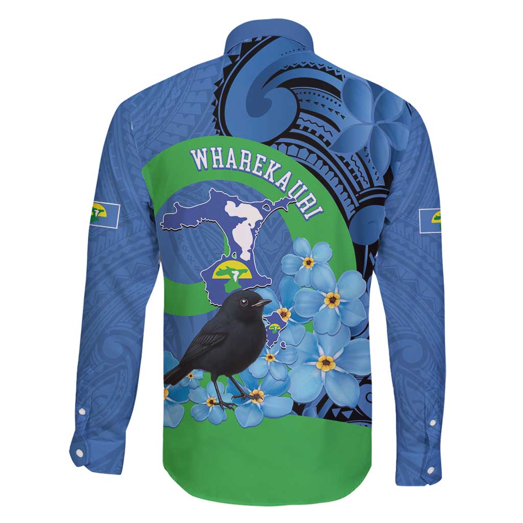 New Zealand Chatham Islands Family Matching Puletasi and Hawaiian Shirt Wharekauri Forget Me Not With Black Robin LT14 - Polynesian Pride