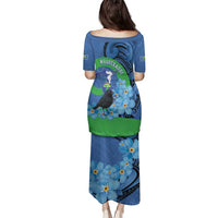New Zealand Chatham Islands Family Matching Puletasi and Hawaiian Shirt Wharekauri Forget Me Not With Black Robin LT14 - Polynesian Pride