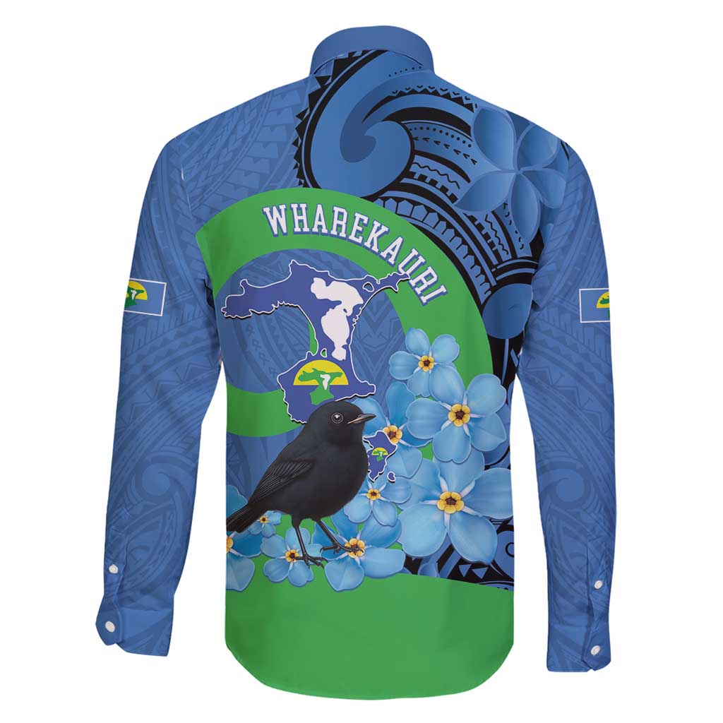 New Zealand Chatham Islands Family Matching Short Sleeve Bodycon Dress and Hawaiian Shirt Wharekauri Forget Me Not With Black Robin LT14 - Polynesian Pride