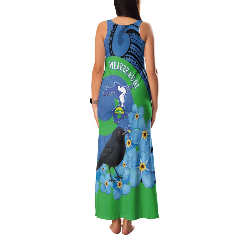 New Zealand Chatham Islands Family Matching Tank Maxi Dress and Hawaiian Shirt Wharekauri Forget Me Not With Black Robin