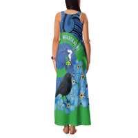 New Zealand Chatham Islands Family Matching Tank Maxi Dress and Hawaiian Shirt Wharekauri Forget Me Not With Black Robin