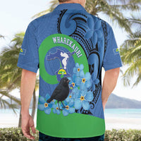 New Zealand Chatham Islands Hawaiian Shirt Wharekauri Forget Me Not With Black Robin