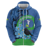 New Zealand Chatham Islands Hoodie Wharekauri Forget Me Not With Black Robin
