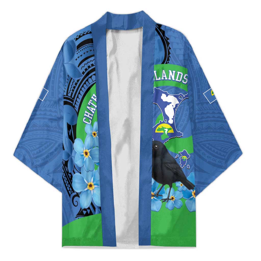 New Zealand Chatham Islands Kimono Wharekauri Forget Me Not With Black Robin - Polynesian Pride