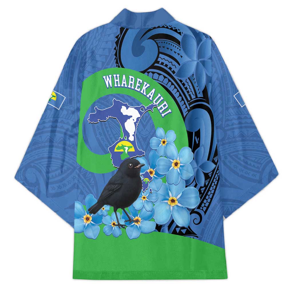 New Zealand Chatham Islands Kimono Wharekauri Forget Me Not With Black Robin - Polynesian Pride