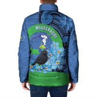 New Zealand Chatham Islands Padded Jacket Wharekauri Forget Me Not With Black Robin - Polynesian Pride