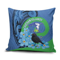 New Zealand Chatham Islands Pillow Cover Wharekauri Forget Me Not With Black Robin - Polynesian Pride