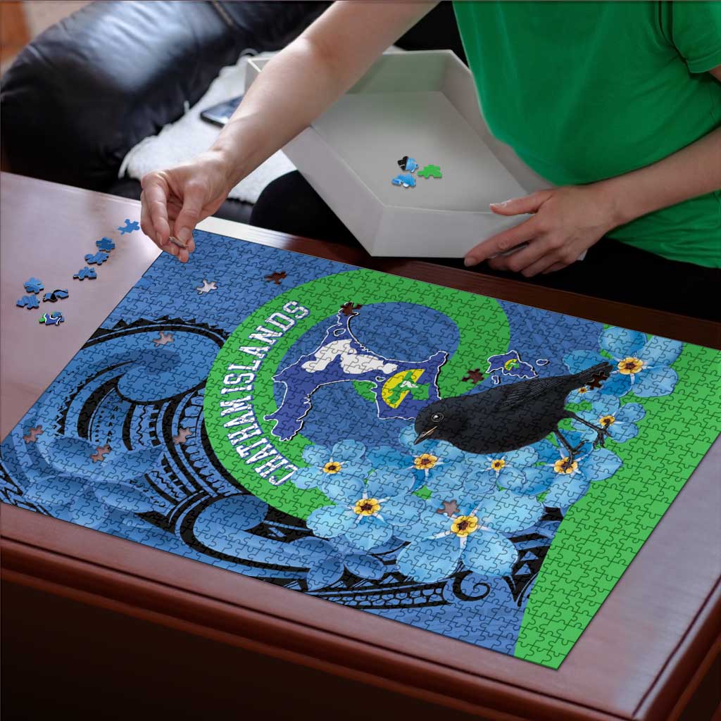 New Zealand Chatham Islands Puzzle Wharekauri Forget Me Not With Black Robin - Polynesian Pride