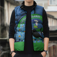 New Zealand Chatham Islands Sleeveless Puffer Jacket Wharekauri Forget Me Not With Black Robin - Polynesian Pride