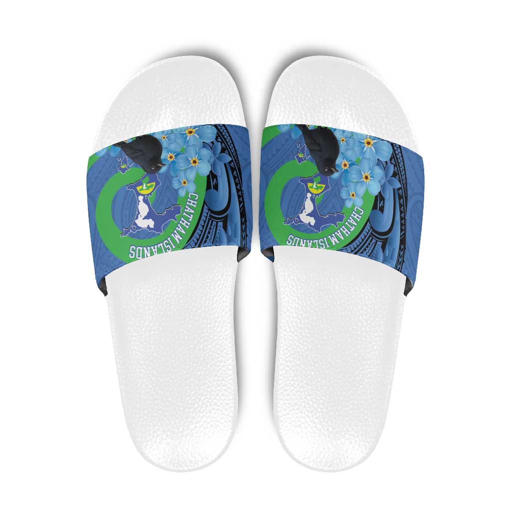New Zealand Chatham Islands Slide Sandals Wharekauri Forget Me Not With Black Robin - Polynesian Pride
