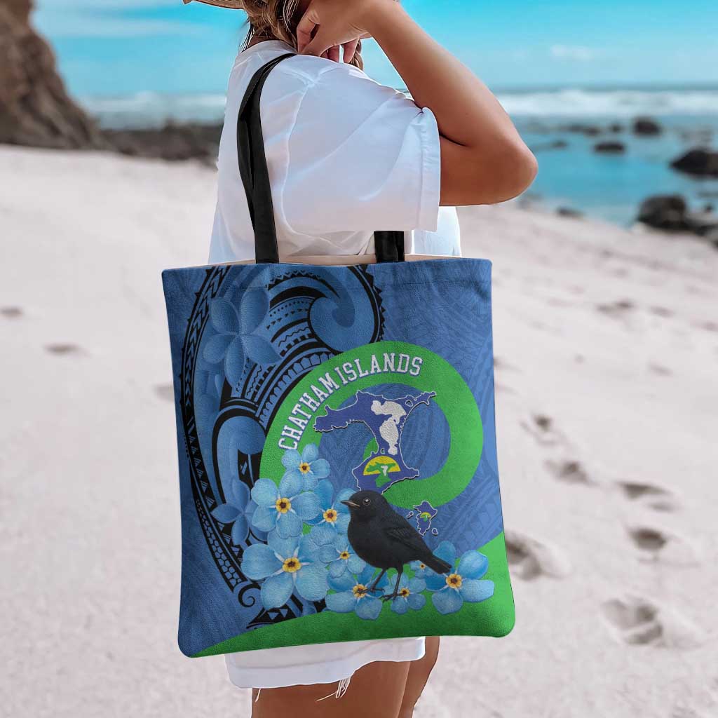 New Zealand Chatham Islands Tote Bag Wharekauri Forget Me Not With Black Robin - Polynesian Pride