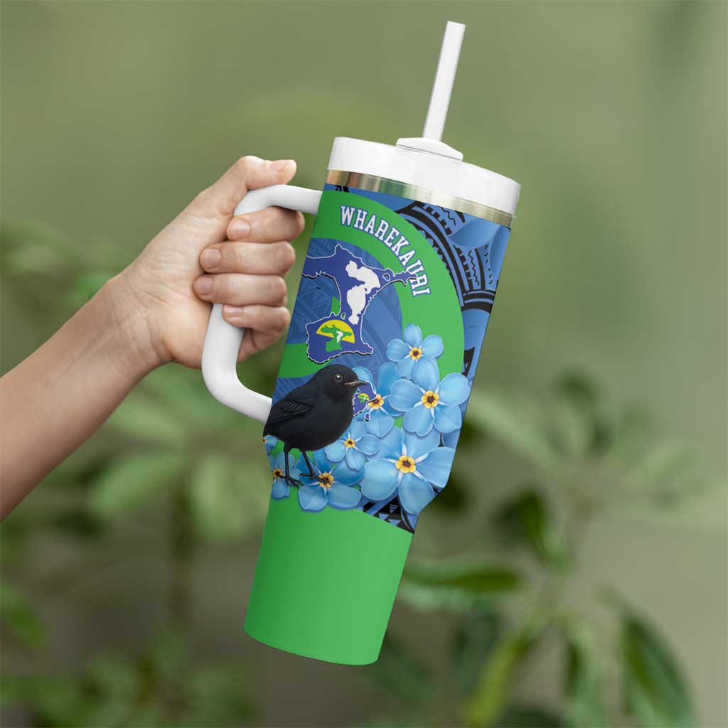 New Zealand Chatham Islands Tumbler With Handle Wharekauri Forget Me Not With Black Robin