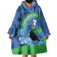 New Zealand Chatham Islands Wearable Blanket Hoodie Wharekauri Forget Me Not With Black Robin