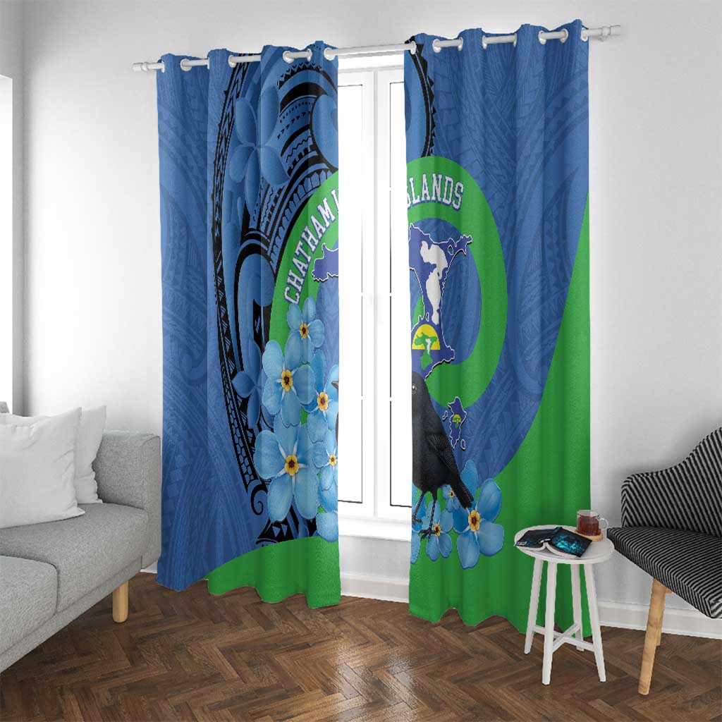 New Zealand Chatham Islands Window Curtain Wharekauri Forget Me Not With Black Robin