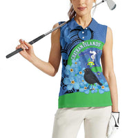 New Zealand Chatham Islands Women Sleeveless Polo Shirt Wharekauri Forget Me Not With Black Robin LT14 - Polynesian Pride