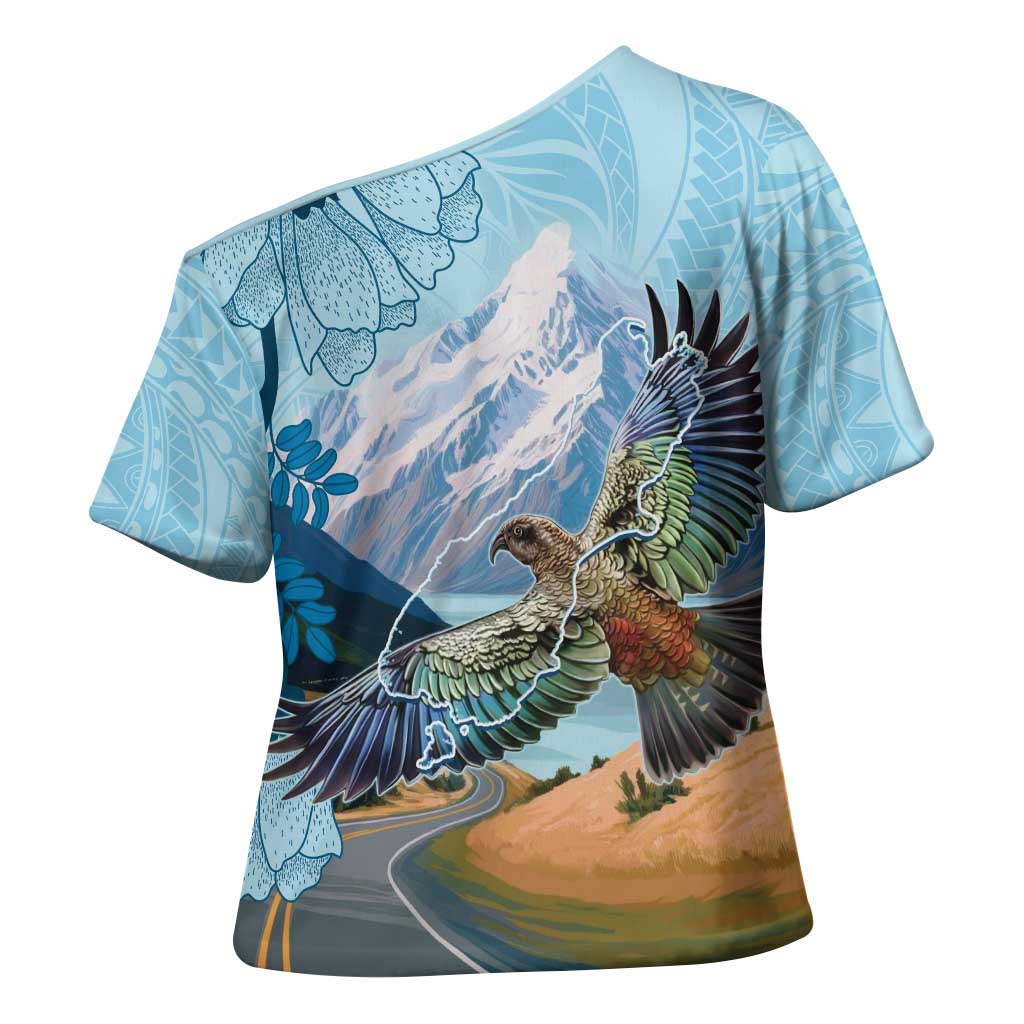 New Zealand South Island Cross Shoulder Shirt Te Waipounamu Aoraki Kea Bird - Polynesian Pride