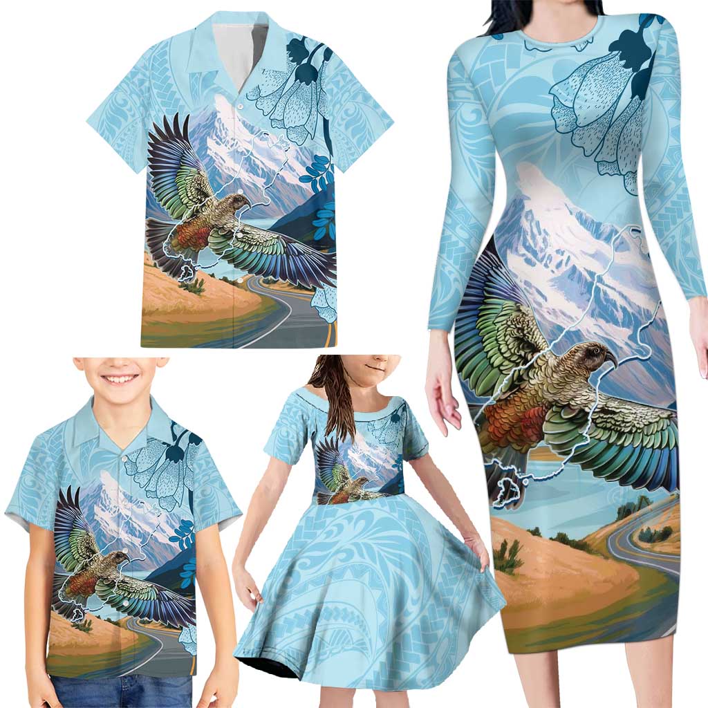 New Zealand South Island Family Matching Long Sleeve Bodycon Dress and Hawaiian Shirt Te Waipounamu Aoraki Kea Bird LT14 - Polynesian Pride