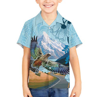 New Zealand South Island Family Matching Long Sleeve Bodycon Dress and Hawaiian Shirt Te Waipounamu Aoraki Kea Bird LT14 Son's Shirt Blue - Polynesian Pride
