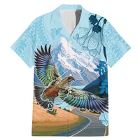 New Zealand South Island Family Matching Mermaid Dress and Hawaiian Shirt Te Waipounamu Aoraki Kea Bird LT14 Dad's Shirt - Short Sleeve Blue - Polynesian Pride