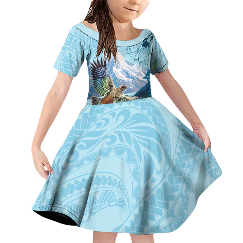 New Zealand South Island Family Matching Off Shoulder Short Dress and Hawaiian Shirt Te Waipounamu Aoraki Kea Bird