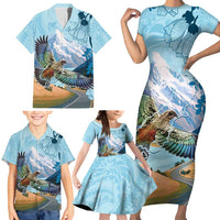 New Zealand South Island Family Matching Short Sleeve Bodycon Dress and Hawaiian Shirt Te Waipounamu Aoraki Kea Bird LT14 - Polynesian Pride