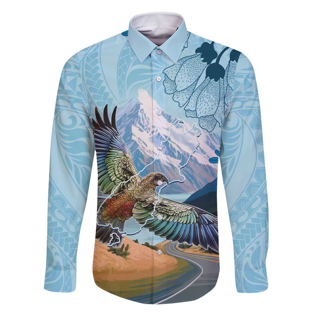 New Zealand South Island Family Matching Short Sleeve Bodycon Dress and Hawaiian Shirt Te Waipounamu Aoraki Kea Bird LT14 Dad's Shirt - Long Sleeve Blue - Polynesian Pride