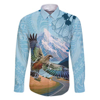New Zealand South Island Family Matching Short Sleeve Bodycon Dress and Hawaiian Shirt Te Waipounamu Aoraki Kea Bird LT14 Dad's Shirt - Long Sleeve Blue - Polynesian Pride