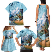 New Zealand South Island Family Matching Tank Maxi Dress and Hawaiian Shirt Te Waipounamu Aoraki Kea Bird