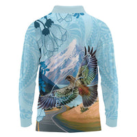 New Zealand South Island Long Sleeve Polo Shirt Te Waipounamu Aoraki Kea Bird LT14 - Polynesian Pride