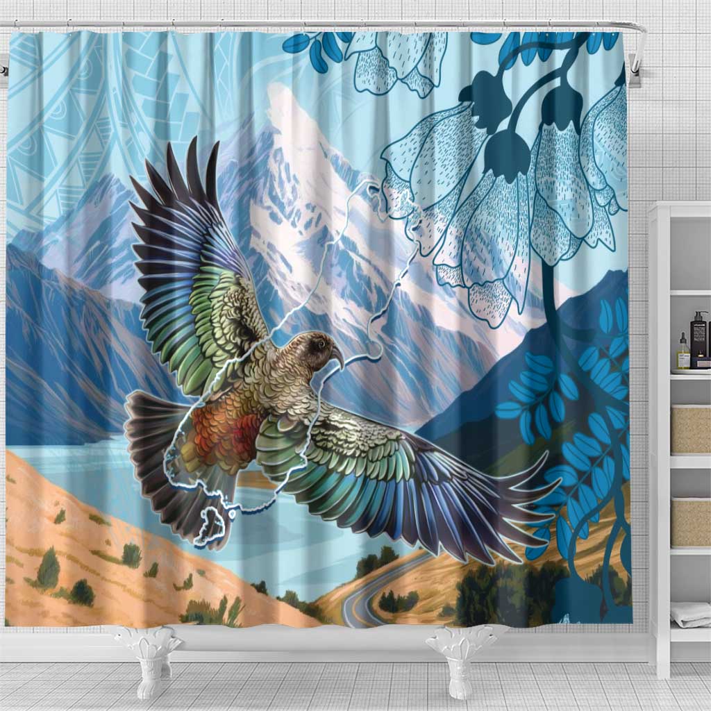 New Zealand South Island Shower Curtain Te Waipounamu Aoraki Kea Bird