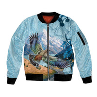 New Zealand South Island Sleeve Zip Bomber Jacket Te Waipounamu Aoraki Kea Bird LT14 Unisex Blue - Polynesian Pride