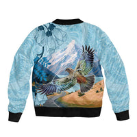 New Zealand South Island Sleeve Zip Bomber Jacket Te Waipounamu Aoraki Kea Bird LT14 - Polynesian Pride