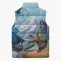 New Zealand South Island Sleeveless Puffer Jacket Te Waipounamu Aoraki Kea Bird - Polynesian Pride