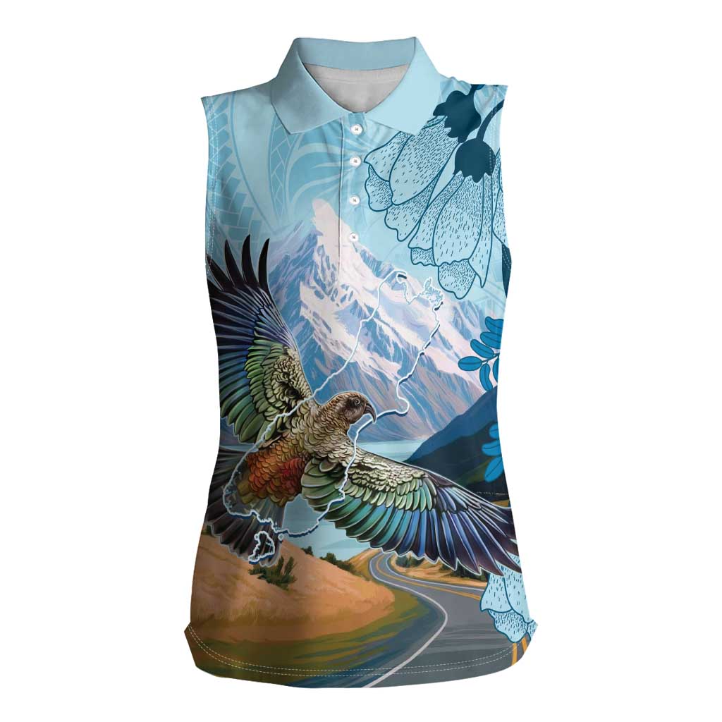 New Zealand South Island Women Sleeveless Polo Shirt Te Waipounamu Aoraki Kea Bird LT14 Female Blue - Polynesian Pride