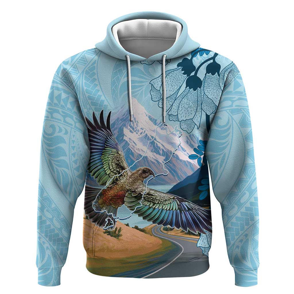 New Zealand South Island Zip Hoodie Te Waipounamu Aoraki Kea Bird LT14 Pullover Hoodie Blue - Polynesian Pride
