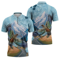 New Zealand South Island Zipper Polo Shirt Te Waipounamu Aoraki Kea Bird - Polynesian Pride