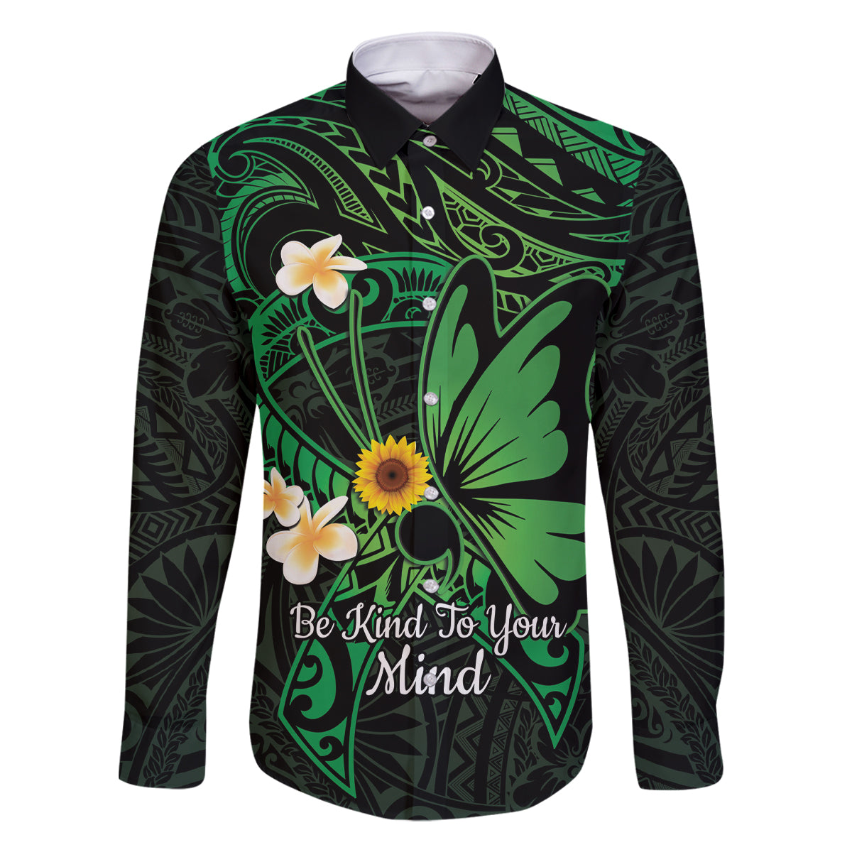 Polynesia Mental Health Awareness Family Matching Mermaid Dress and Hawaiian Shirt Green Ribbon Be Kind To Your Mind