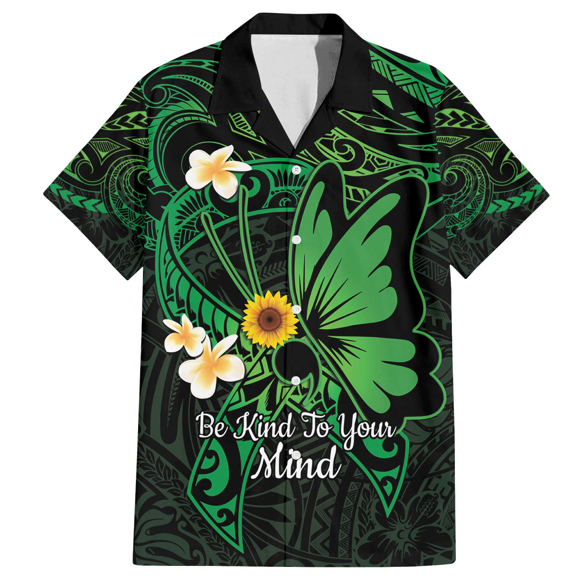 Polynesia Mental Health Awareness Family Matching Puletasi and Hawaiian Shirt Green Ribbon Be Kind To Your Mind