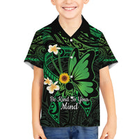 Polynesia Mental Health Awareness Family Matching Short Sleeve Bodycon Dress and Hawaiian Shirt Green Ribbon Be Kind To Your Mind