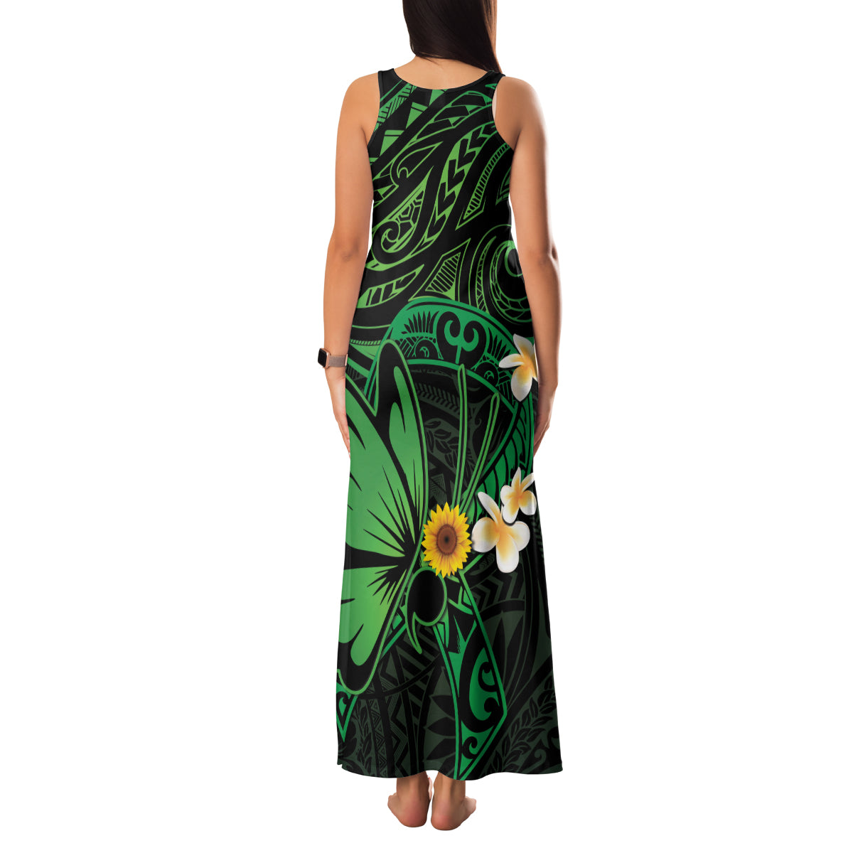 Polynesia Mental Health Awareness Family Matching Tank Maxi Dress and Hawaiian Shirt Green Ribbon Be Kind To Your Mind